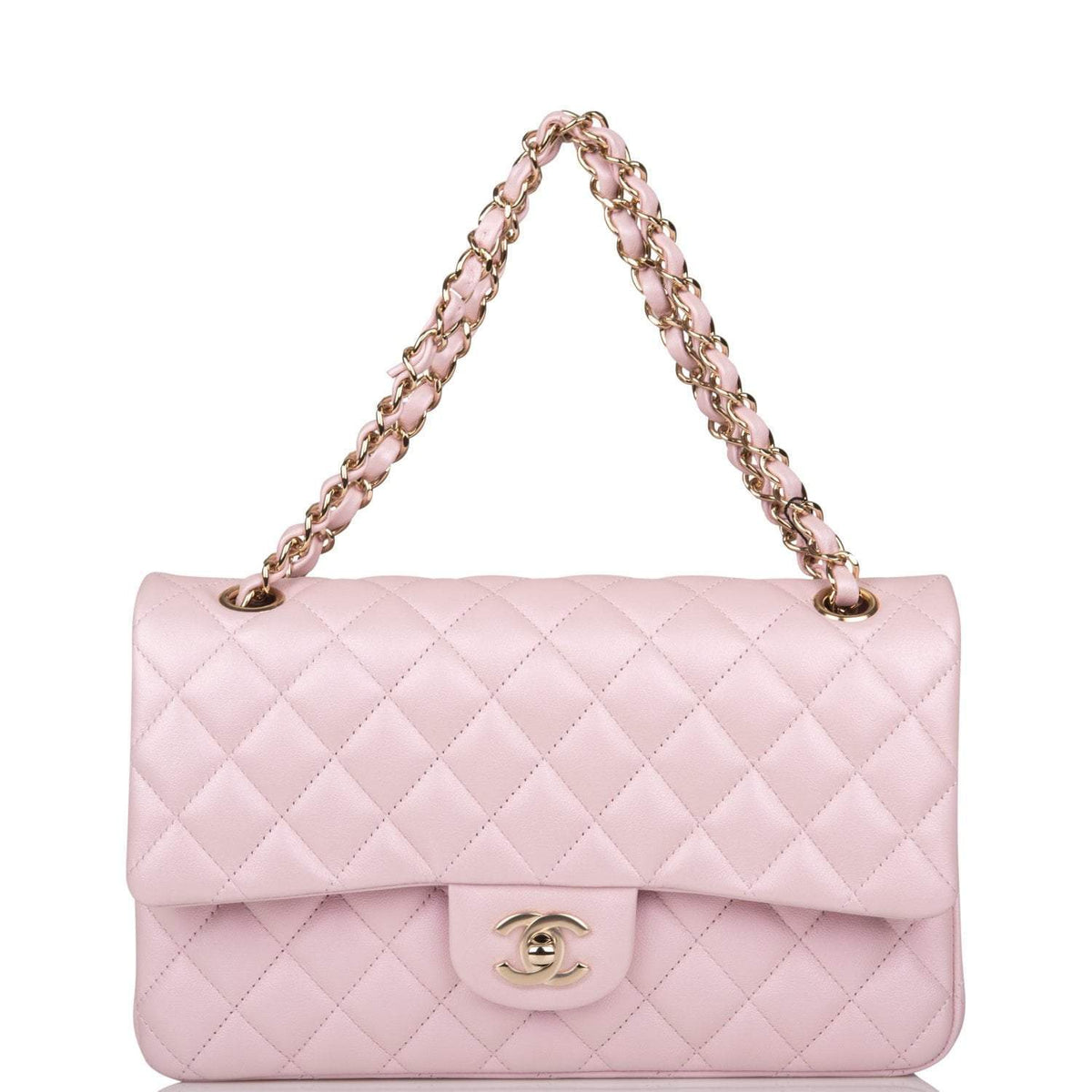 Chanel Medium Classic Double Flap Bag Pink Iridescent Lambskin Light Gold Hardware - photo 7