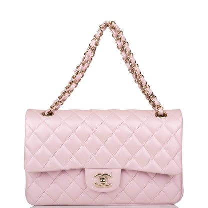 Chanel Medium Classic Double Flap Bag Pink Iridescent Lambskin Light Gold Hardware - photo 7
