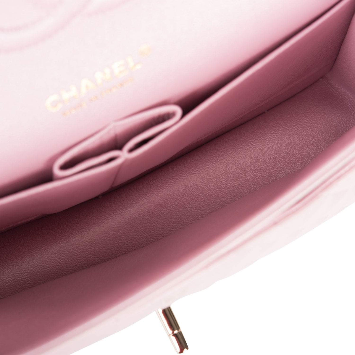 Chanel Medium Classic Double Flap Bag Pink Iridescent Lambskin Light Gold Hardware - photo 8