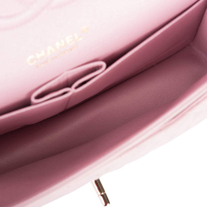 Chanel Medium Classic Double Flap Bag Pink Iridescent Lambskin Light Gold Hardware - photo 8