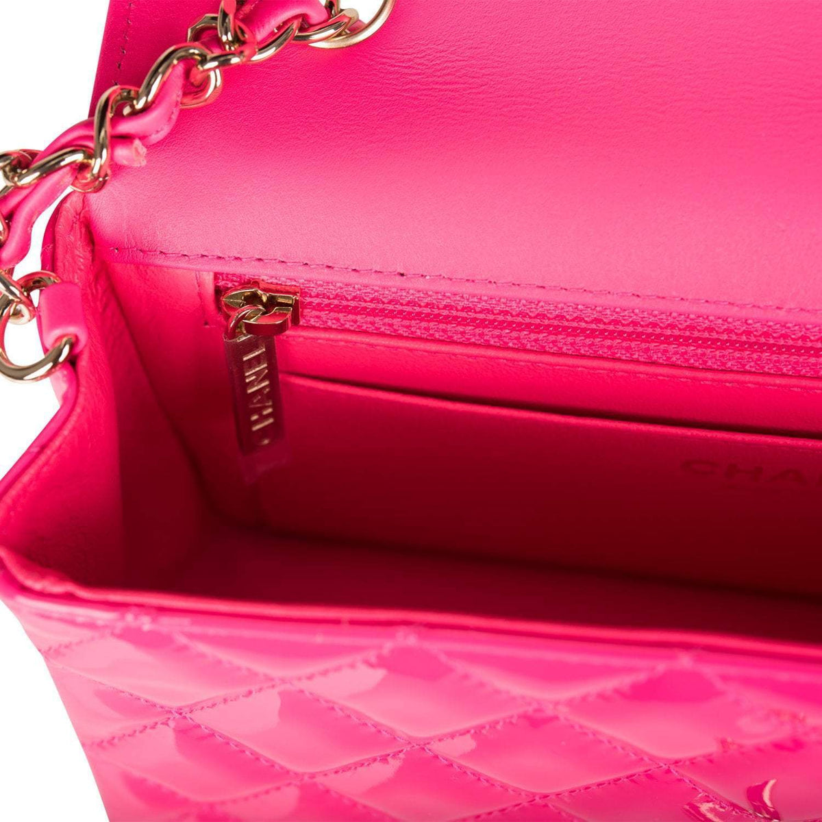 Chanel Pink Quilted Patent Rectangular Mini Classic Flap Bag Light Gold Hardware - image 9