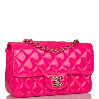Chanel Pink Quilted Patent Rectangular Mini Classic Flap Bag Light Gold Hardware - image 1