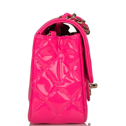 Chanel Pink Quilted Patent Rectangular Mini Classic Flap Bag Light Gold Hardware - image 3