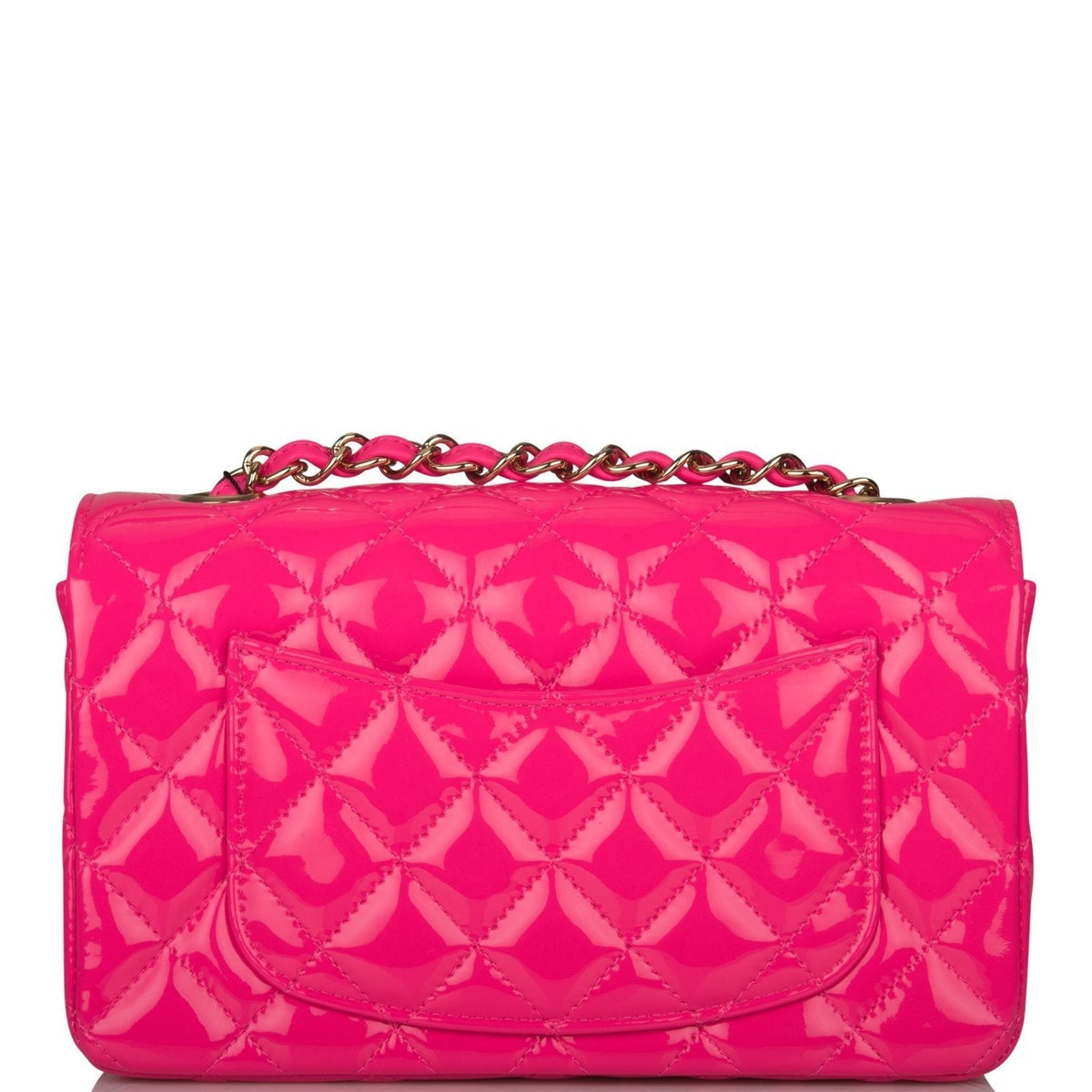 Chanel Pink Quilted Patent Rectangular Mini Classic Flap Bag Light Gold Hardware - image 4