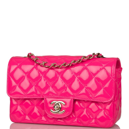 Chanel Pink Quilted Patent Rectangular Mini Classic Flap Bag Light Gold Hardware - image 2