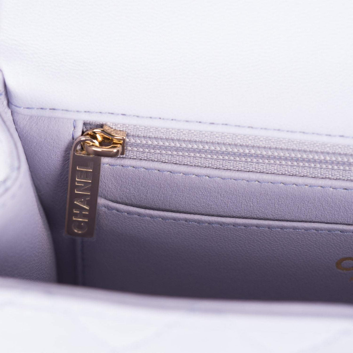 Chanel Rectangular Mini Flap Bag with Top Handle Lavender Quilted Lambskin Light Gold Hardware - image 10