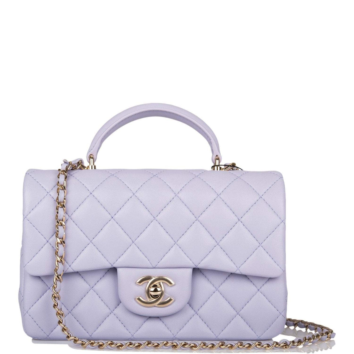 Chanel Rectangular Mini Flap Bag with Top Handle Lavender Quilted Lambskin Light Gold Hardware - image 2