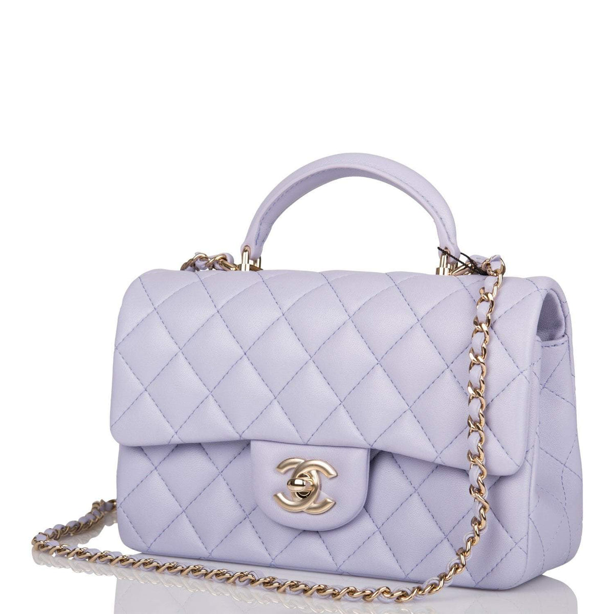 Chanel Rectangular Mini Flap Bag with Top Handle Lavender Quilted Lambskin Light Gold Hardware - image 5