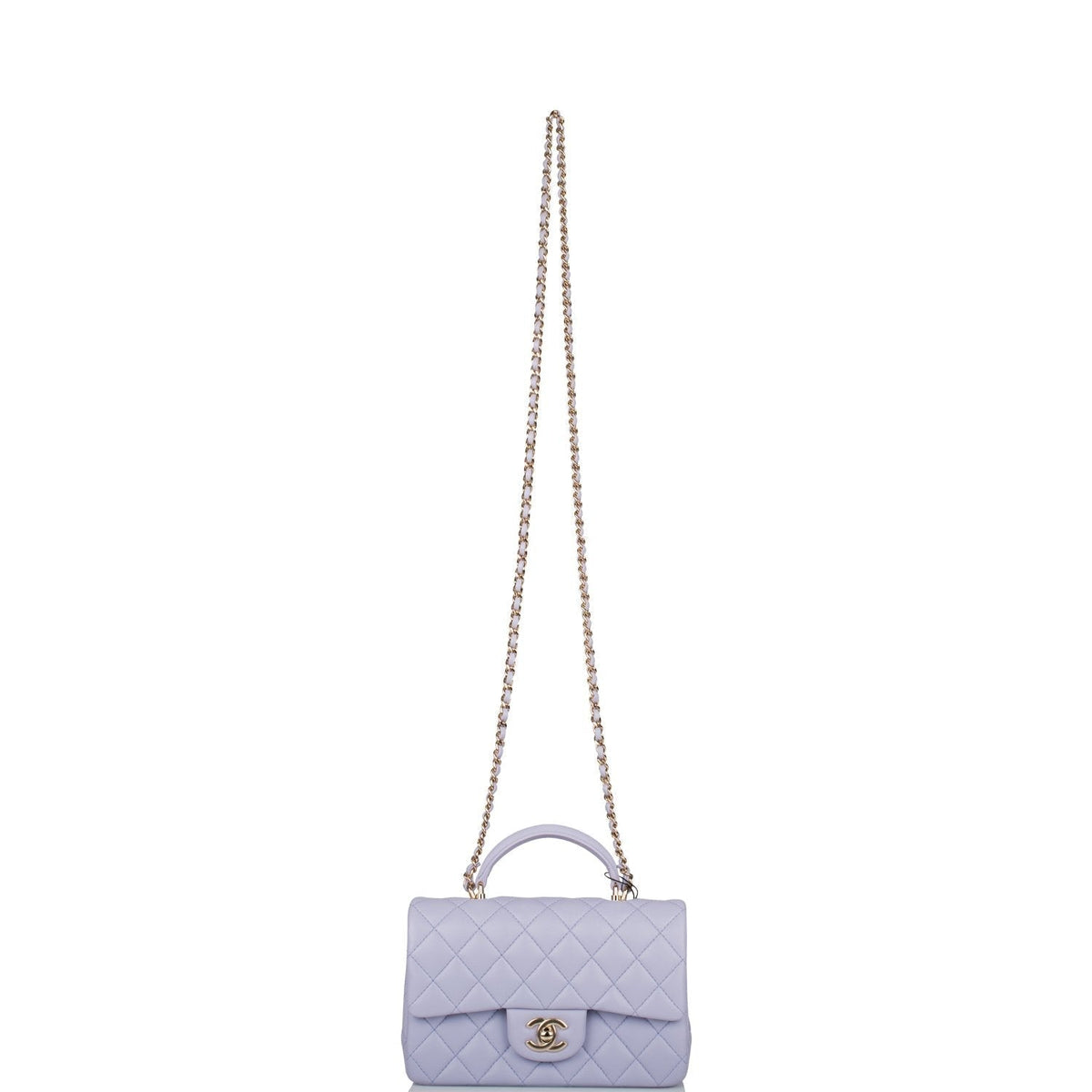 Chanel Rectangular Mini Flap Bag with Top Handle Lavender Quilted Lambskin Light Gold Hardware - image 7