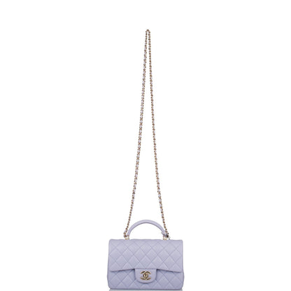 Chanel Rectangular Mini Flap Bag with Top Handle Lavender Quilted Lambskin Light Gold Hardware - image 7