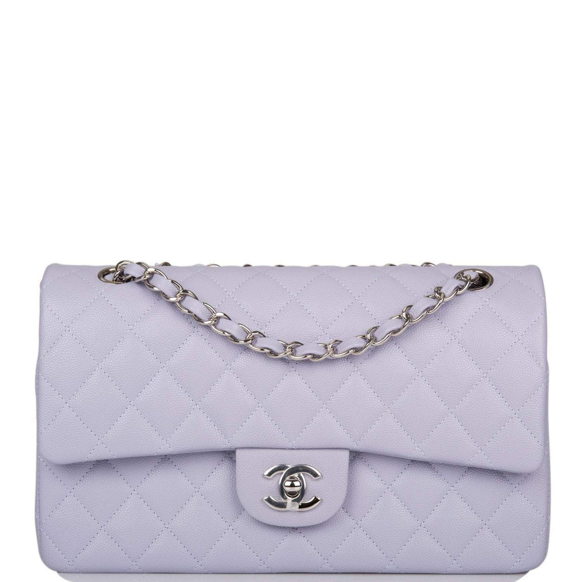 Chanel Medium Classic Double Flap Bag Lavender Quilted Caviar Silver Hardware - photo 1