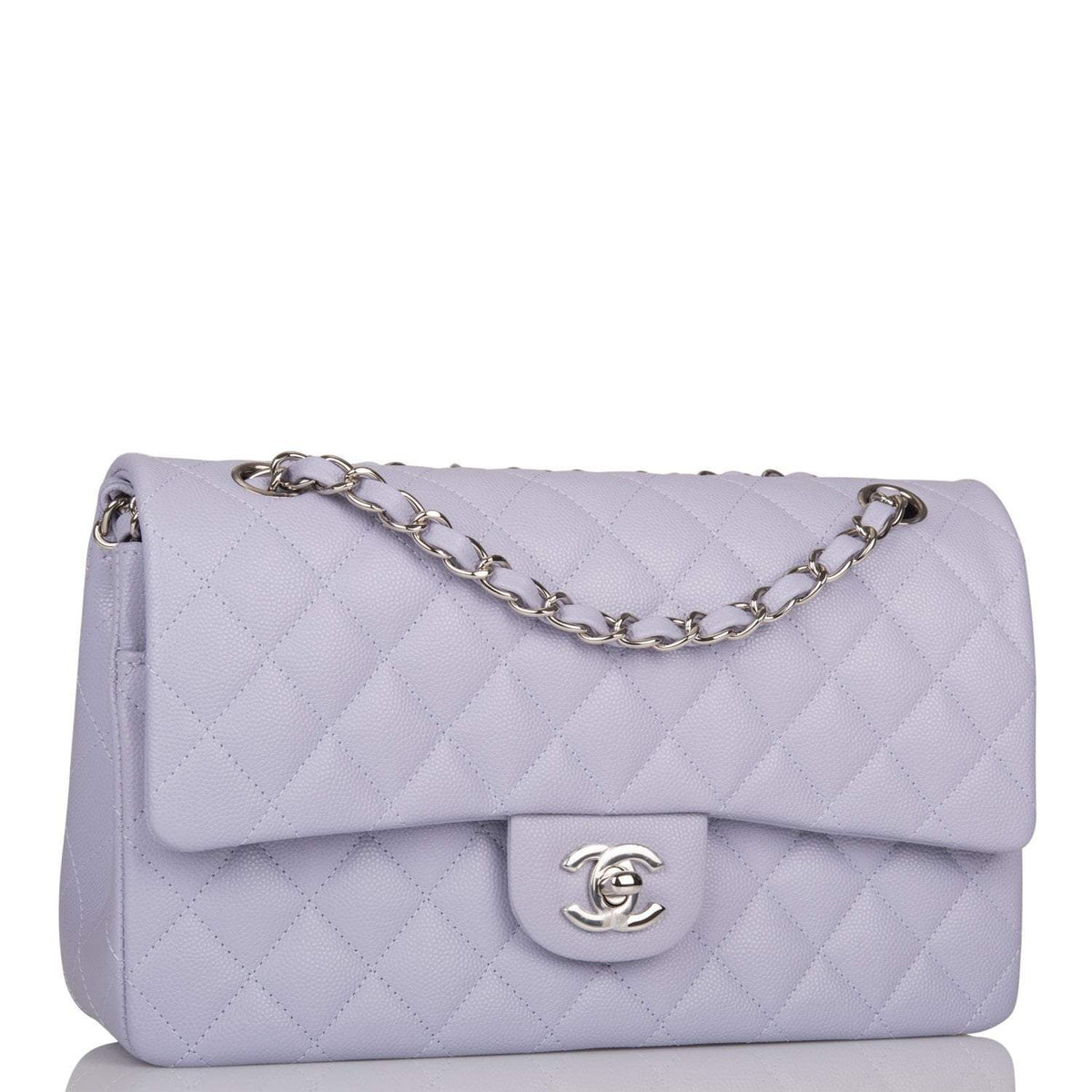 Chanel Medium Classic Double Flap Bag Lavender Quilted Caviar Silver Hardware - photo 2