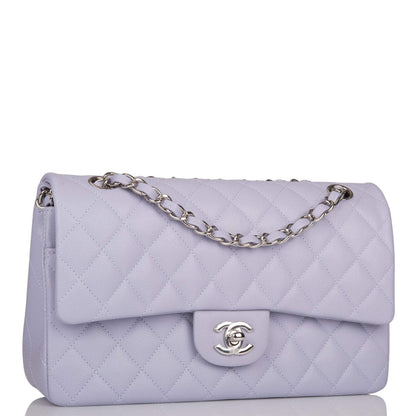 Chanel Medium Classic Double Flap Bag Lavender Quilted Caviar Silver Hardware - photo 2