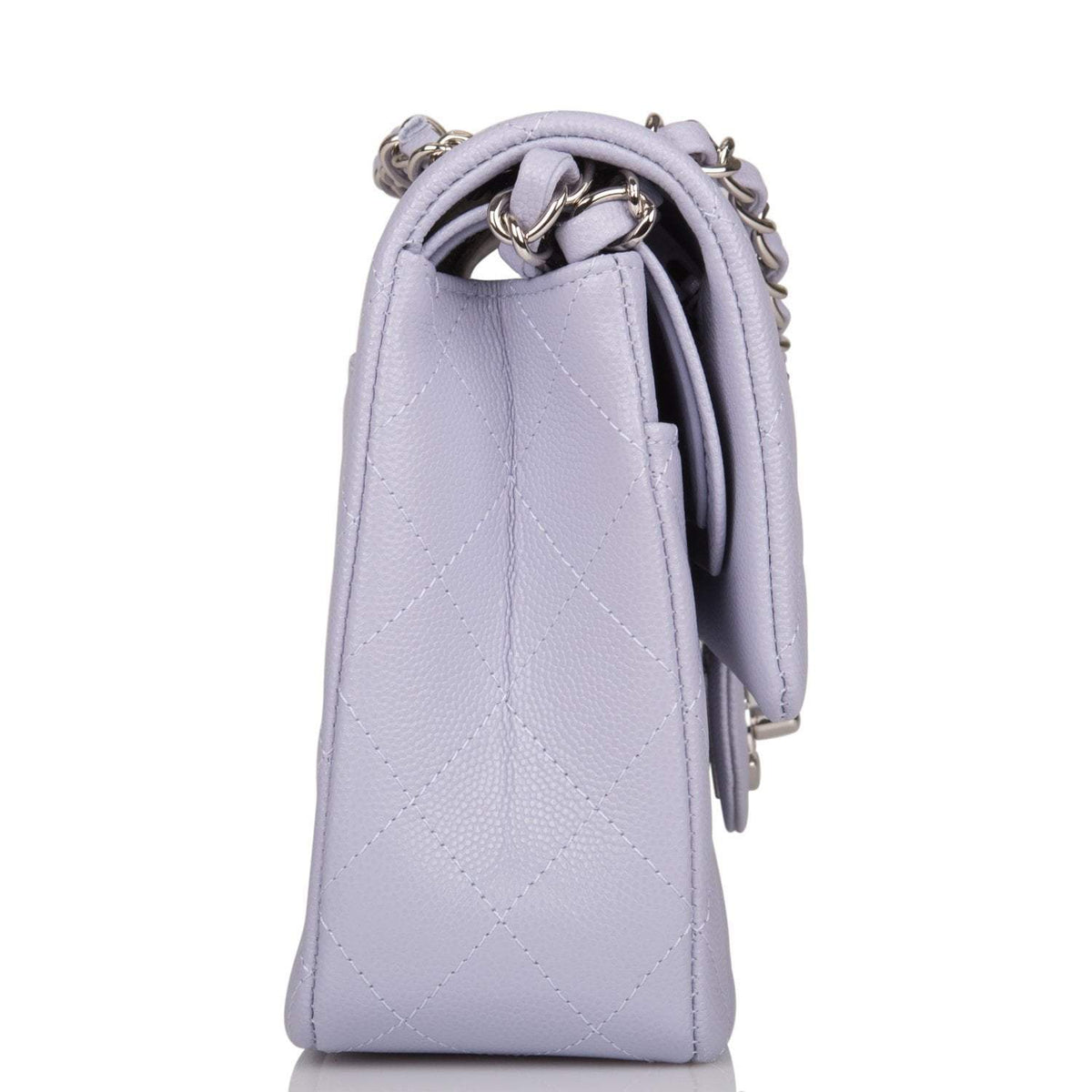 Chanel Medium Classic Double Flap Bag Lavender Quilted Caviar Silver Hardware - photo 3
