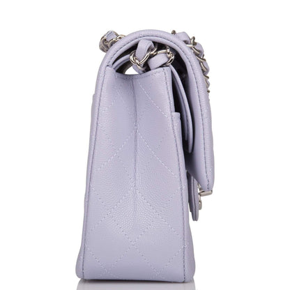 Chanel Medium Classic Double Flap Bag Lavender Quilted Caviar Silver Hardware - photo 3