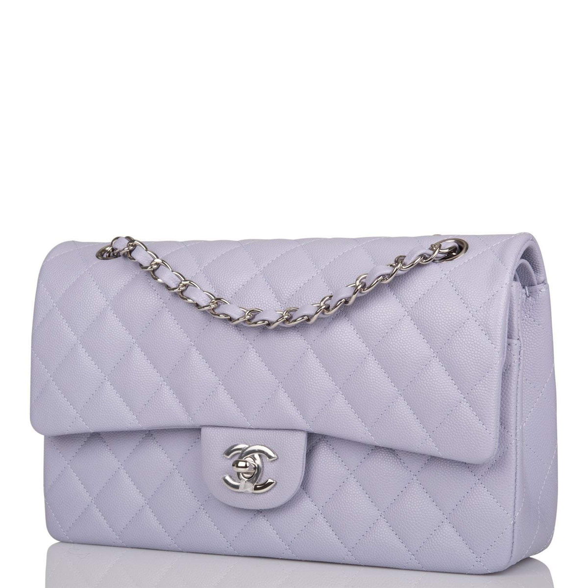 Chanel Medium Classic Double Flap Bag Lavender Quilted Caviar Silver Hardware - photo 5