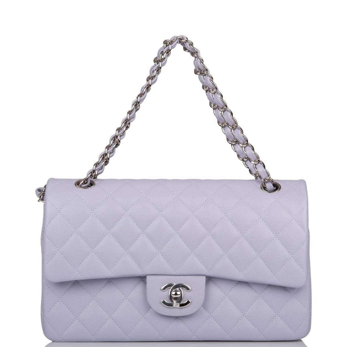 Chanel Medium Classic Double Flap Bag Lavender Quilted Caviar Silver Hardware - photo 7