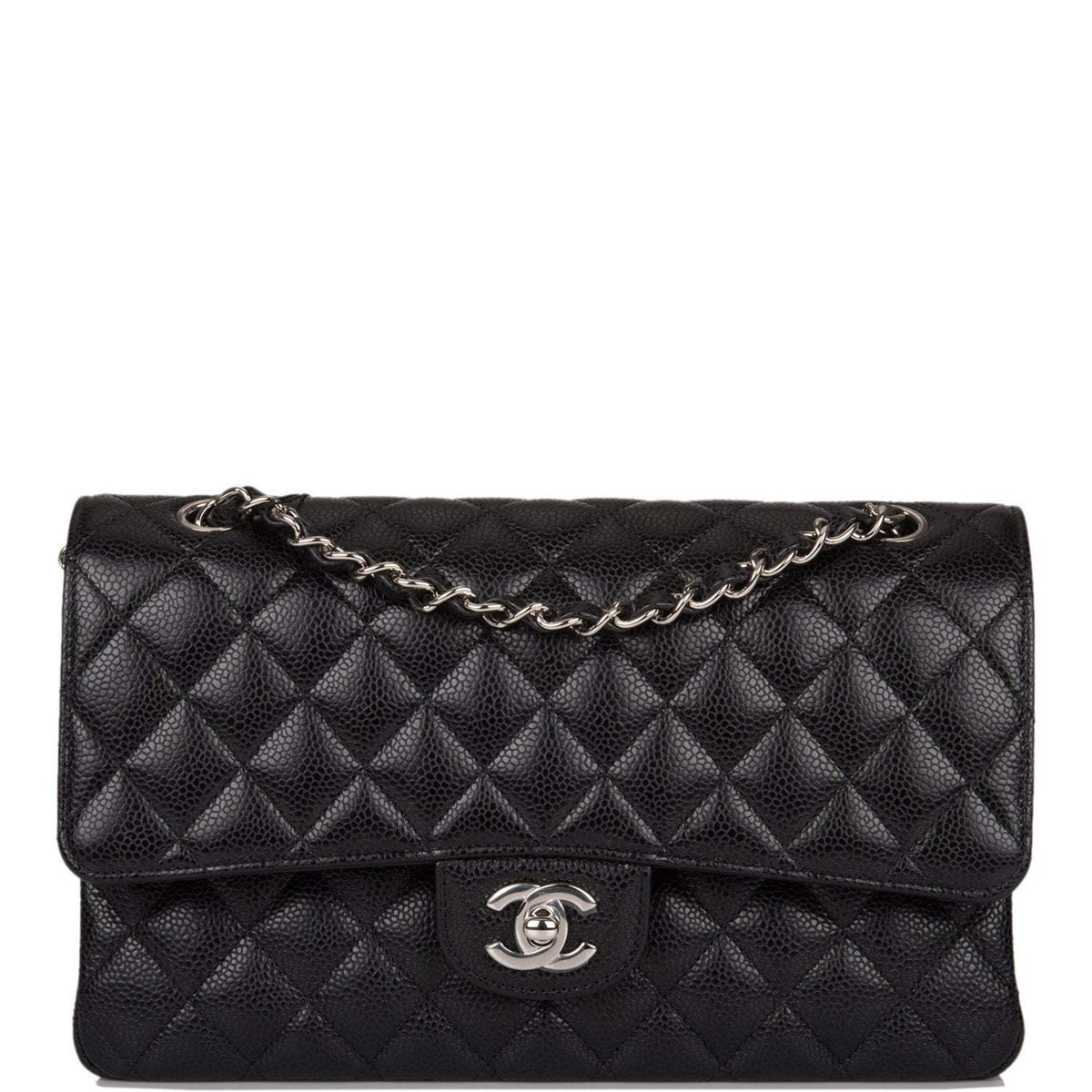Chanel Medium Classic Double Flap Bag Black Quilted Caviar Silver Hardware - photo 2