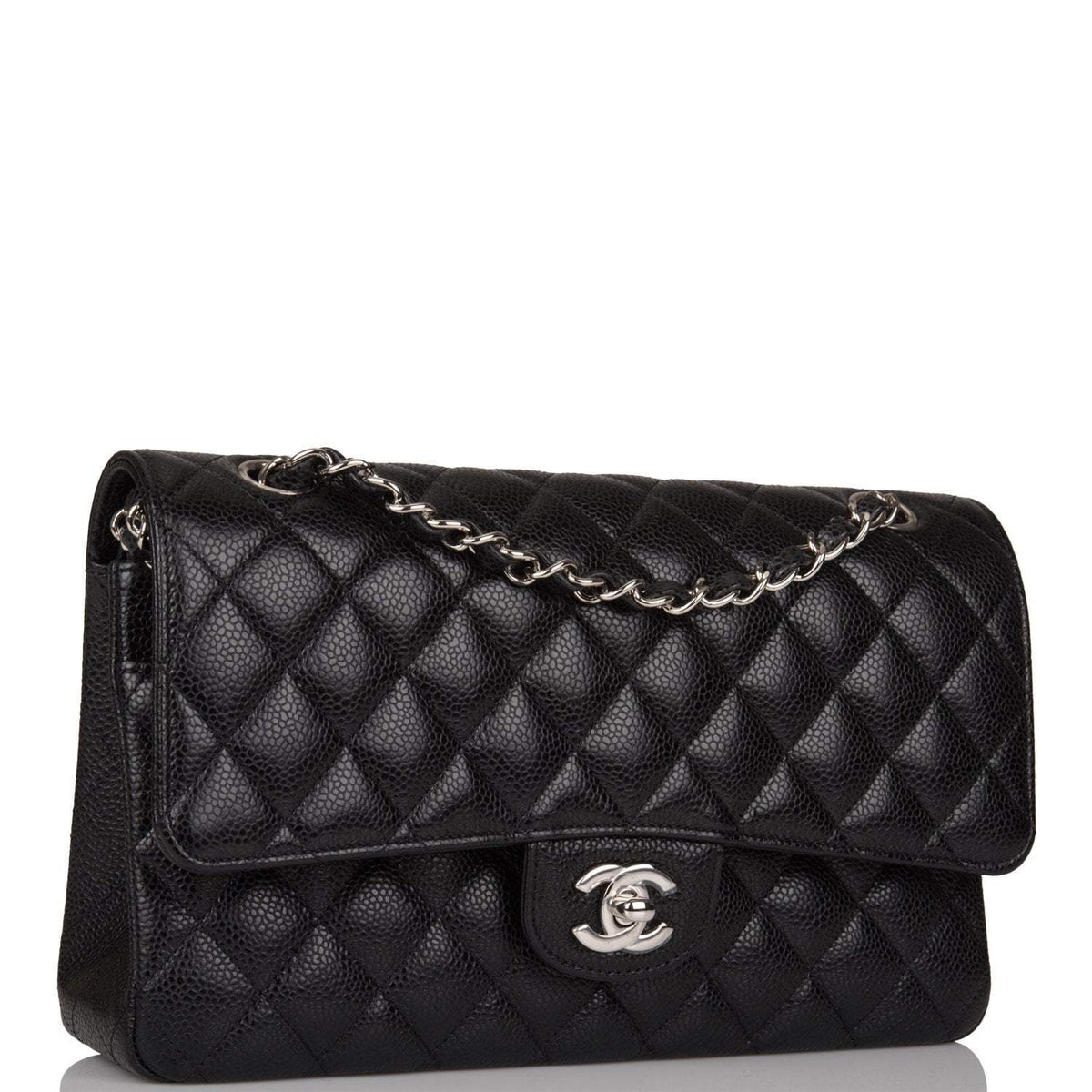 Chanel Medium Classic Double Flap Bag Black Quilted Caviar Silver Hardware - photo 3