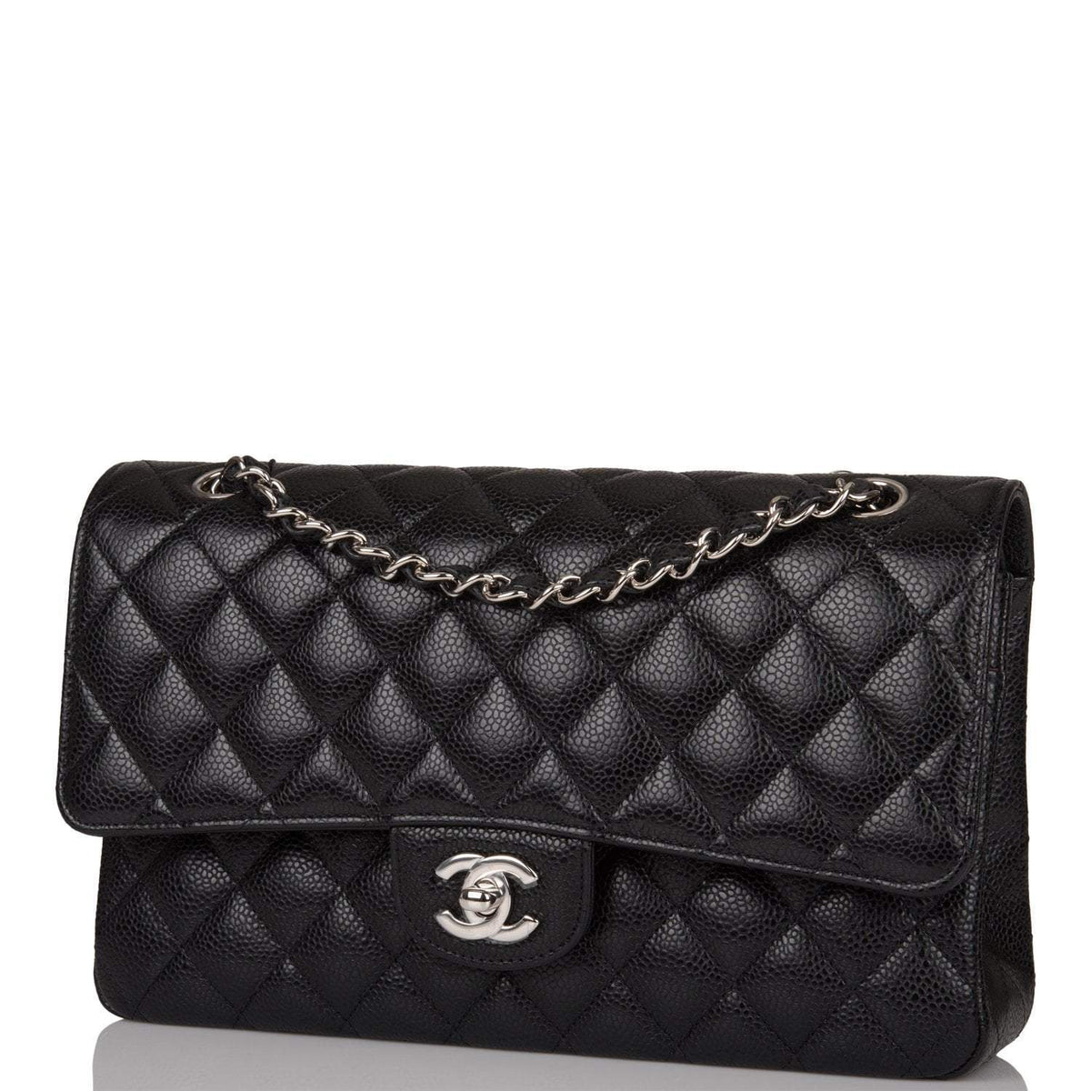Chanel Medium Classic Double Flap Bag Black Quilted Caviar Silver Hardware - photo 6