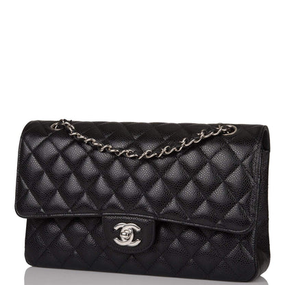 Chanel Medium Classic Double Flap Bag Black Quilted Caviar Silver Hardware - photo 6
