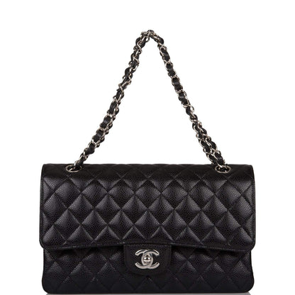 Chanel Medium Classic Double Flap Bag Black Quilted Caviar Silver Hardware - photo 1