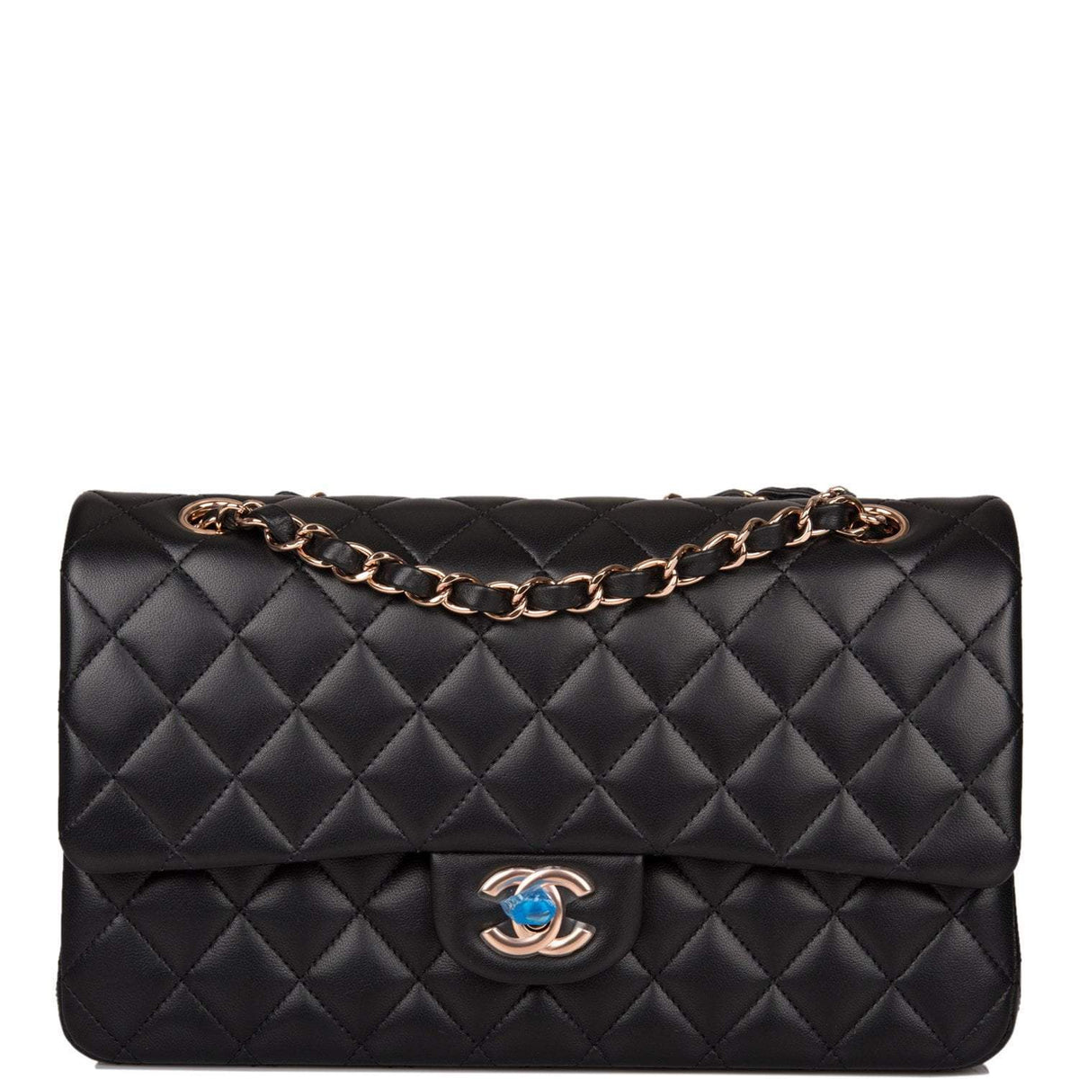 Chanel Medium Classic Double Flap Bag Black Quilted Lambskin Rose Gold Hardware - photo 1