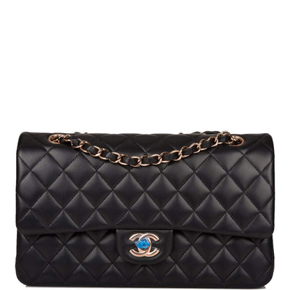Chanel Medium Classic Double Flap Bag Black Quilted Lambskin Rose Gold Hardware - photo 1