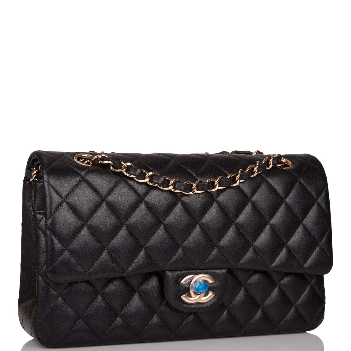 Chanel Medium Classic Double Flap Bag Black Quilted Lambskin Rose Gold Hardware - photo 2