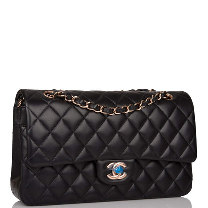 Chanel Medium Classic Double Flap Bag Black Quilted Lambskin Rose Gold Hardware - photo 2