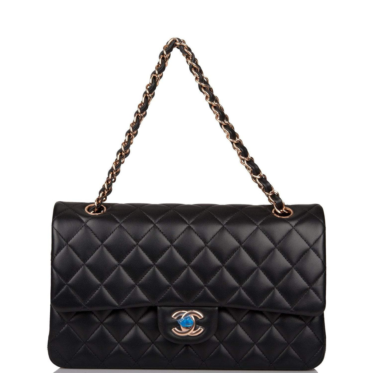Chanel Medium Classic Double Flap Bag Black Quilted Lambskin Rose Gold Hardware - photo 7