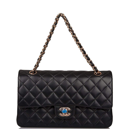 Chanel Medium Classic Double Flap Bag Black Quilted Lambskin Rose Gold Hardware - photo 7