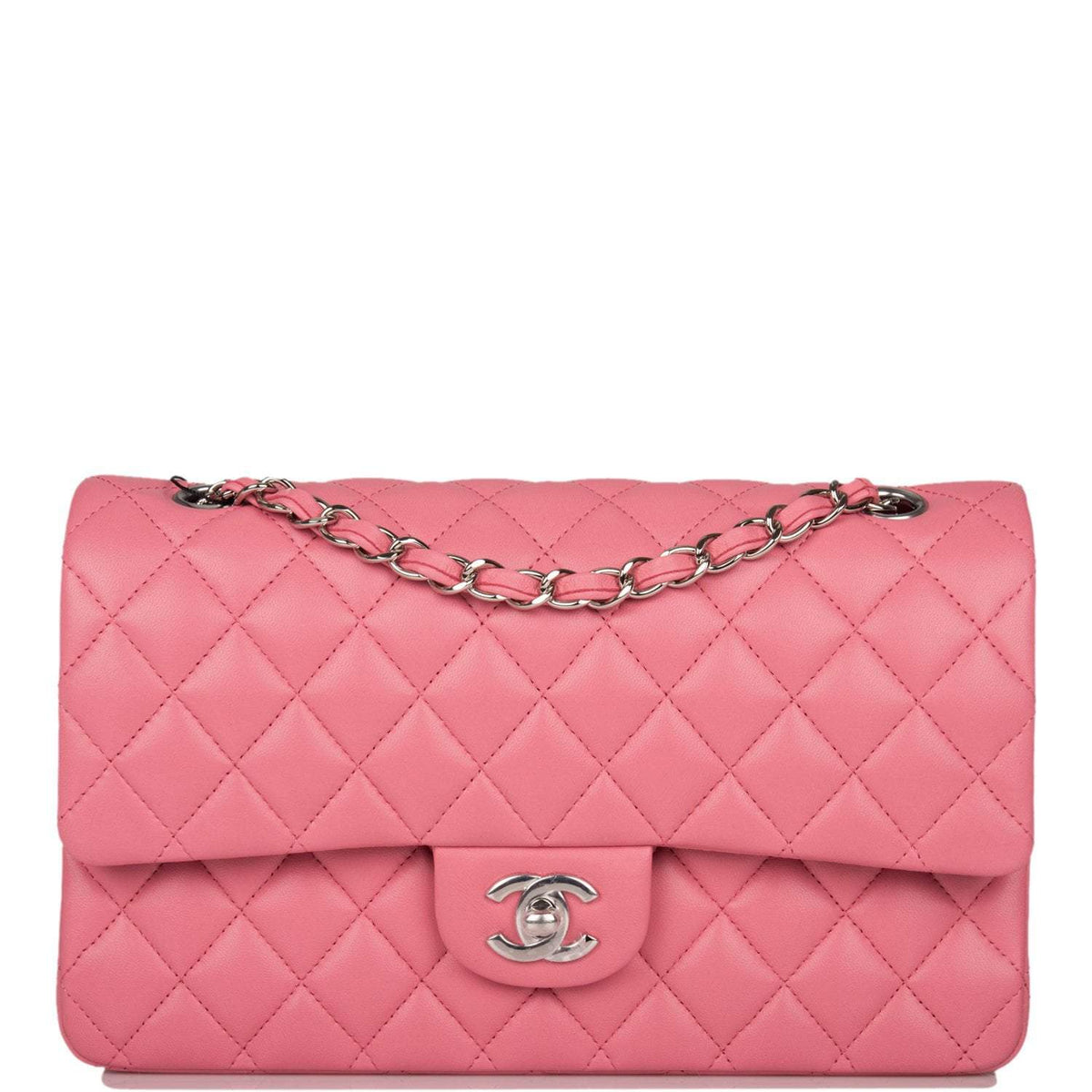 Chanel Medium Classic Double Flap Bag Rose Quilted Lambskin Silver Hardware - photo 1