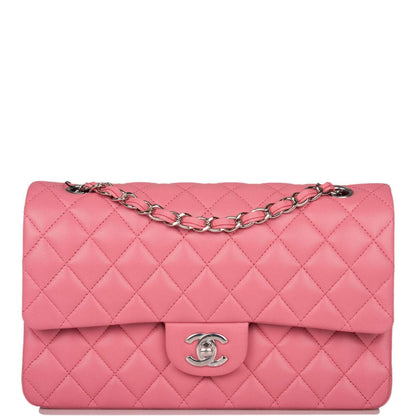 Chanel Medium Classic Double Flap Bag Rose Quilted Lambskin Silver Hardware - photo 1