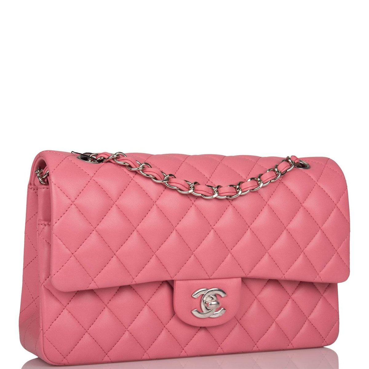 Chanel Medium Classic Double Flap Bag Rose Quilted Lambskin Silver Hardware - photo 2