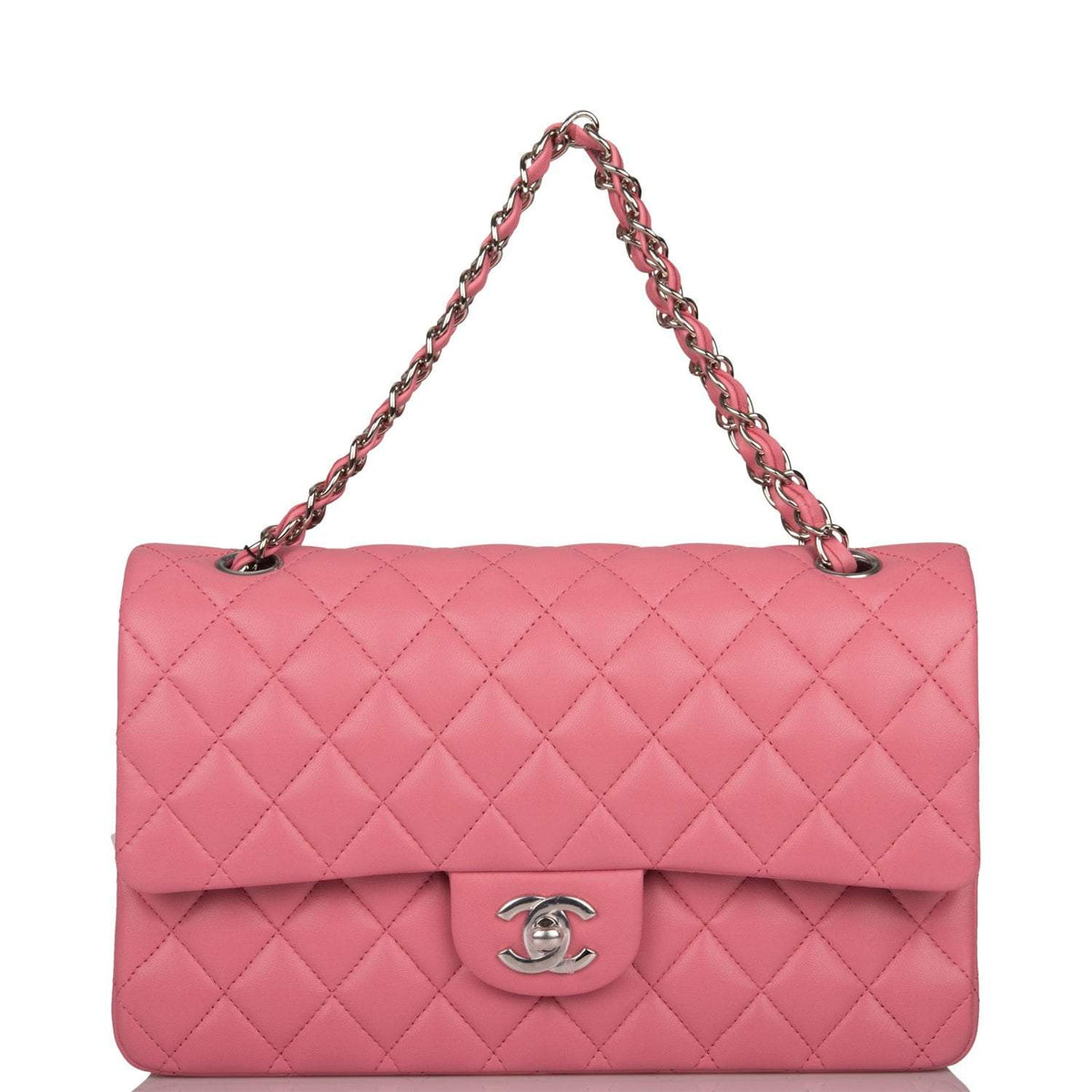 Chanel Medium Classic Double Flap Bag Rose Quilted Lambskin Silver Hardware - photo 6