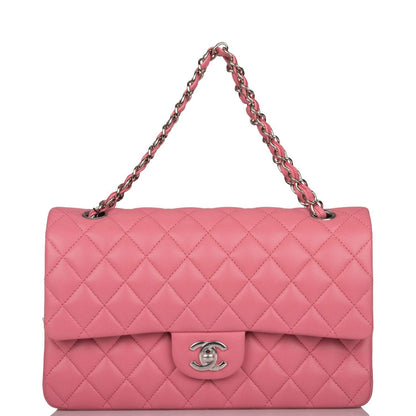 Chanel Medium Classic Double Flap Bag Rose Quilted Lambskin Silver Hardware - photo 6