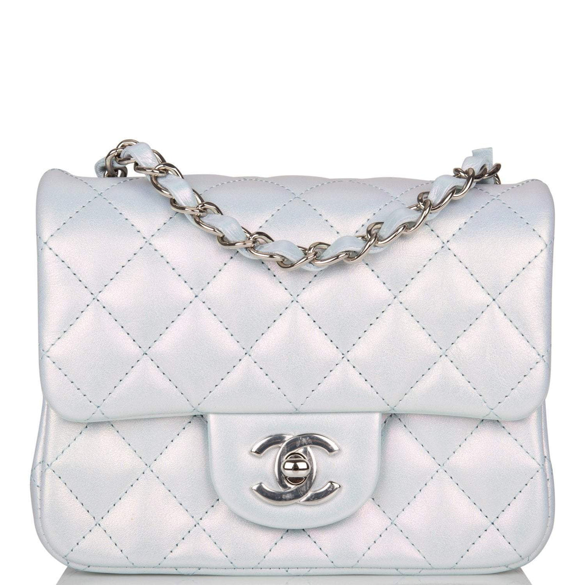 Chanel Mini Square Flap Bag Blue Iridescent Lambskin Silver Hardware - image 1