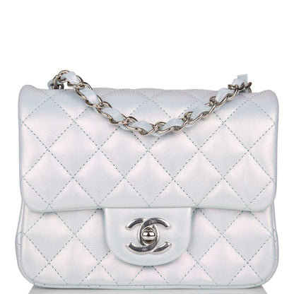 Chanel Mini Square Flap Bag Blue Iridescent Lambskin Silver Hardware - image 1