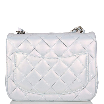 Chanel Mini Square Flap Bag Blue Iridescent Lambskin Silver Hardware - photo 3