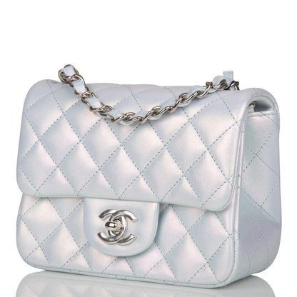 Chanel Mini Square Flap Bag Blue Iridescent Lambskin Silver Hardware - photo 4