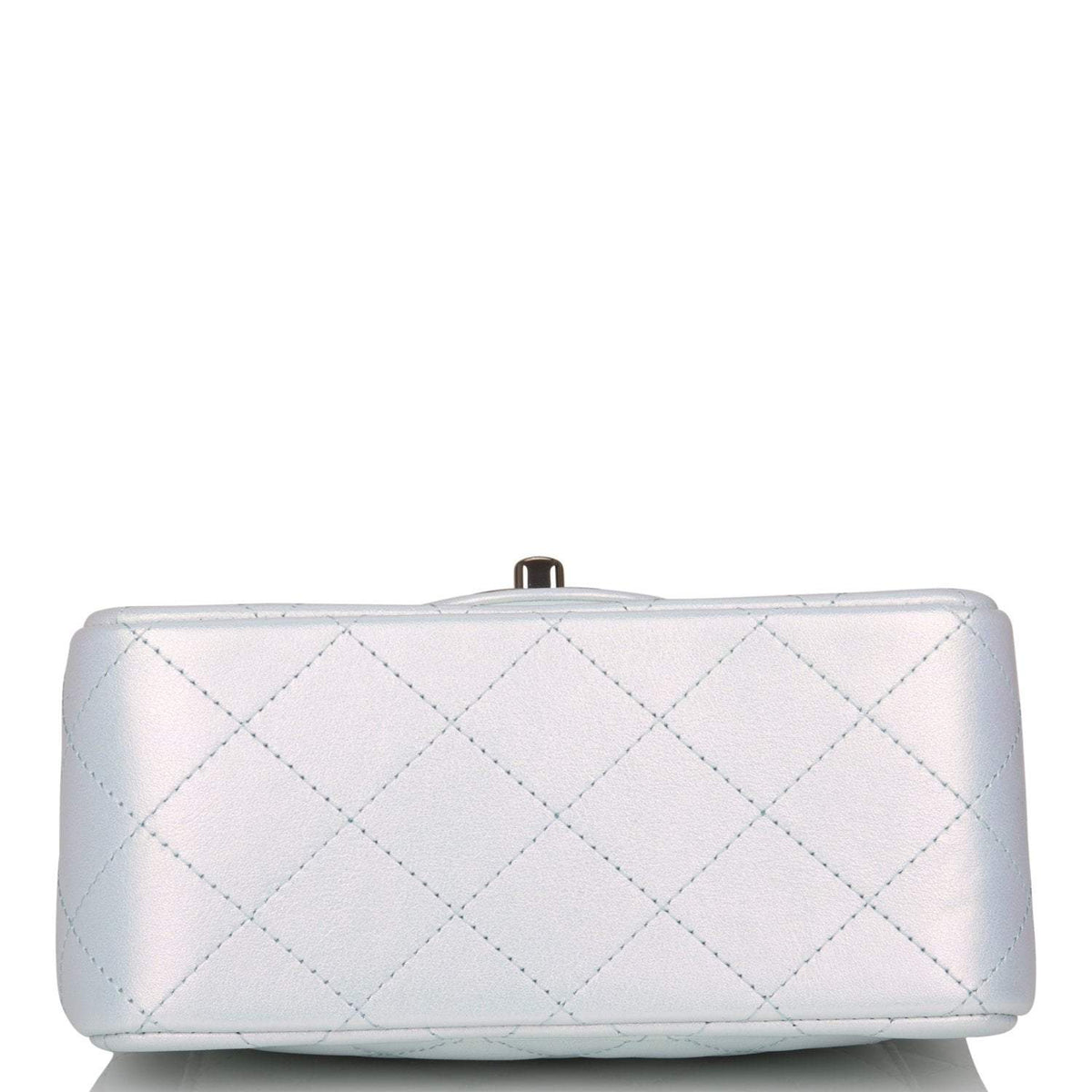 Chanel Mini Square Flap Bag Blue Iridescent Lambskin Silver Hardware - image 5