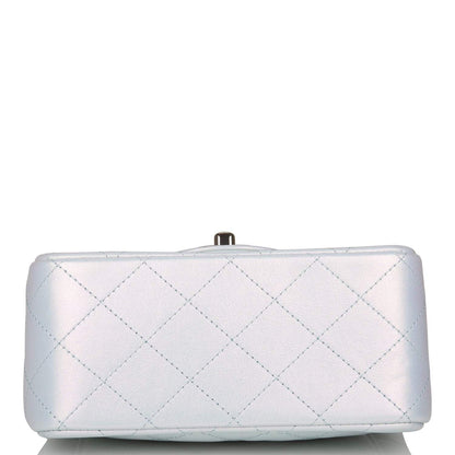 Chanel Mini Square Flap Bag Blue Iridescent Lambskin Silver Hardware - image 5
