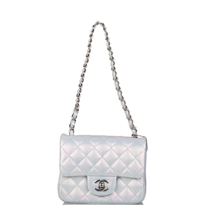 Chanel Mini Square Flap Bag Blue Iridescent Lambskin Silver Hardware - image 6