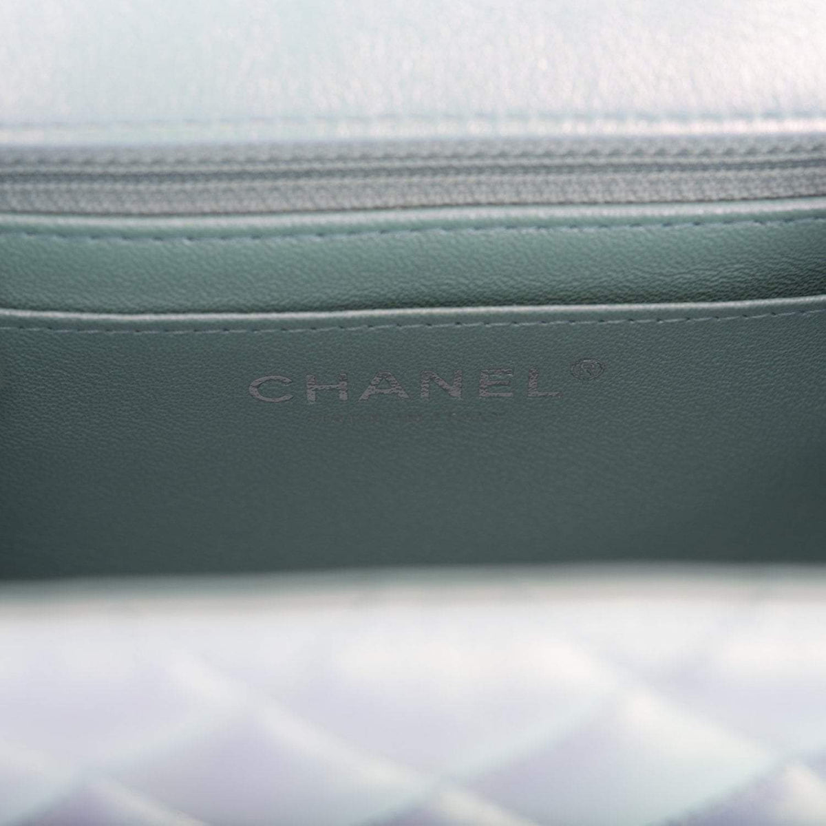 Chanel Mini Square Flap Bag Blue Iridescent Lambskin Silver Hardware - photo 8