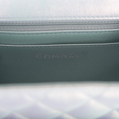 Chanel Mini Square Flap Bag Blue Iridescent Lambskin Silver Hardware - photo 8