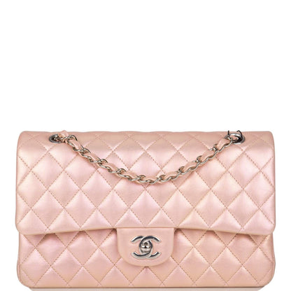 Chanel Medium Classic Double Flap Bag Pink Iridescent Lambskin Silver Hardware - photo 2