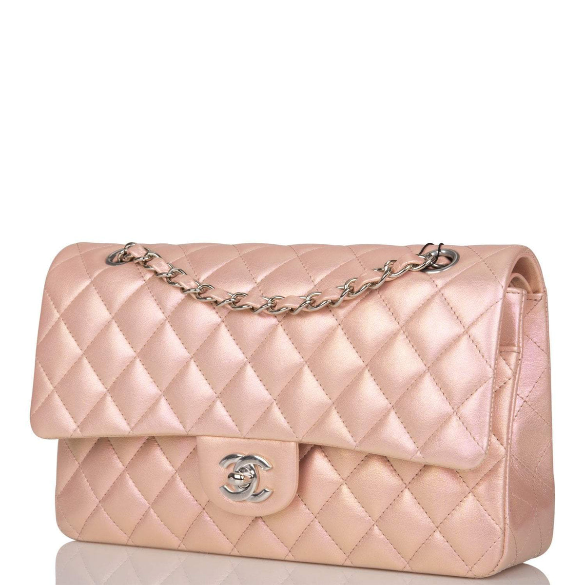 Chanel Medium Classic Double Flap Bag Pink Iridescent Lambskin Silver Hardware - photo 3