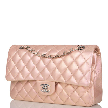 Chanel Medium Classic Double Flap Bag Pink Iridescent Lambskin Silver Hardware - photo 3
