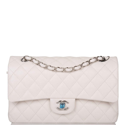 Chanel White Quilted Caviar Medium Classic Double Flap Bag Silver Hardware - photo 1